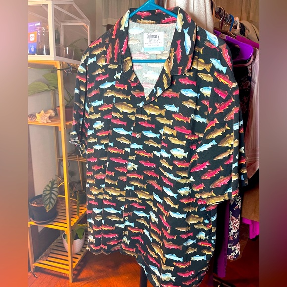 Men’s Button Down Fish Shirt 1X - Picture 1 of 3